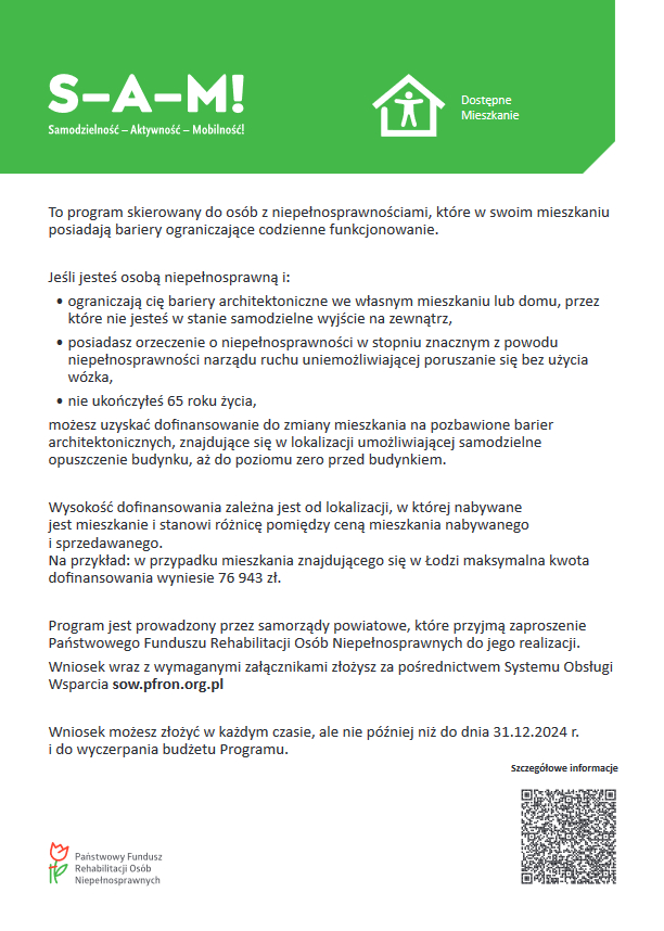 Plakat programu „Samodzielność-Aktywność-Mobilność!” - moduł „Dostępne Mieszkanie”